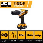 JCB 18V Cordless  Combi Drill and Impact Driver with 2 x 2Ah Li-ion Batteries and 20" Kit Bag - 21-18TPK-2-BG